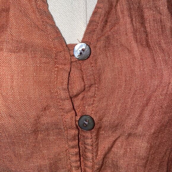 J. JILL Pure Jill 3/4 Sleeve Billowy LINEN Button Front Blouse XS Terra Cotta - Picture 2 of 8